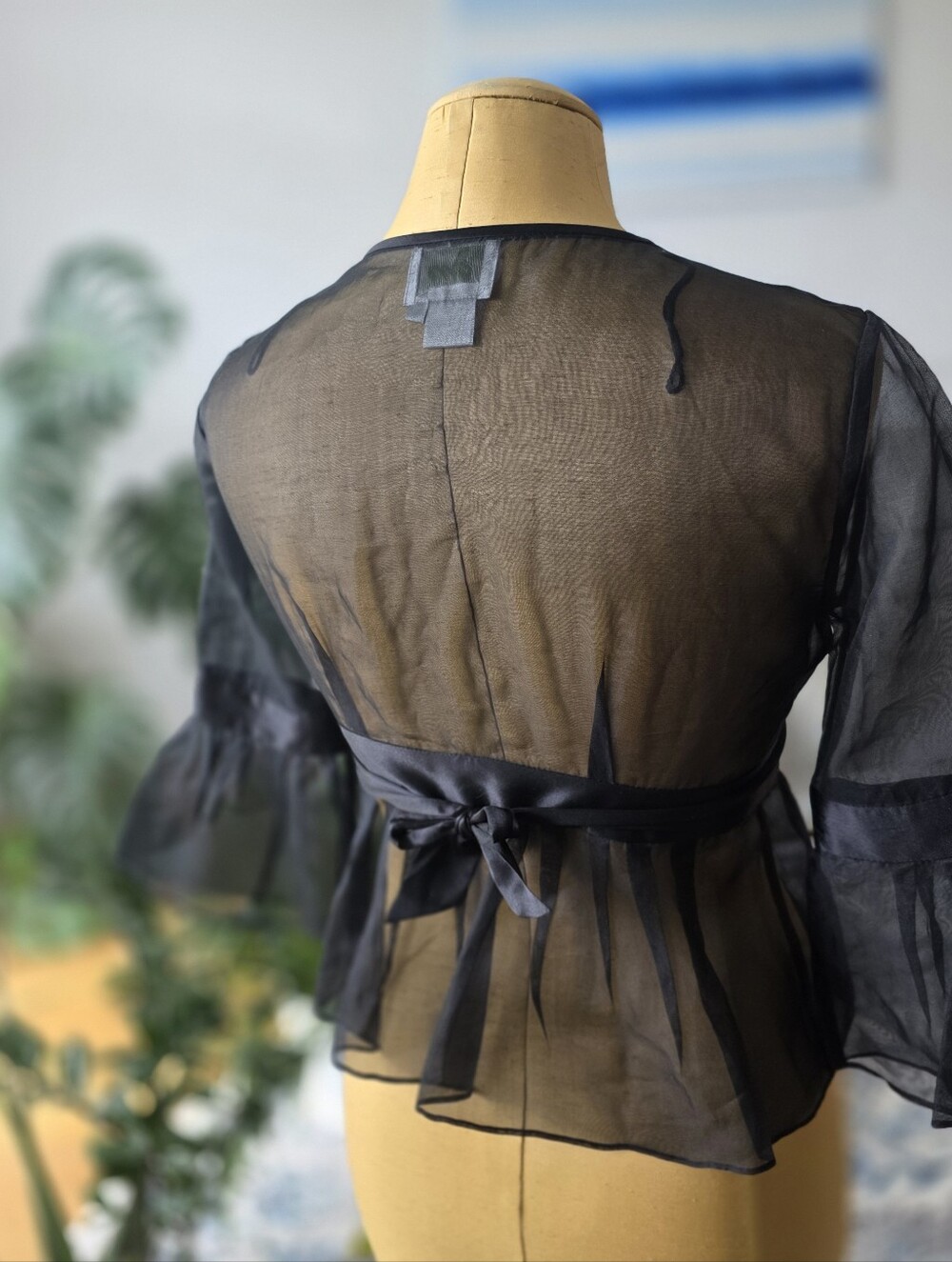 Anthropologie Moulinette Soeurs Black Sheer Kimono Blouse Size 2 - Picture 3 of 4